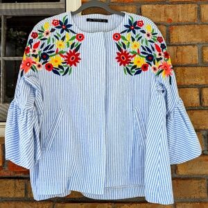 Zara Seersucker embroidered jacket